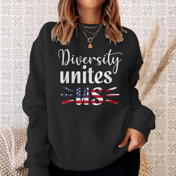 Diversity Unites Us Patriotic American Flag Anti-Racism Sweatshirt Gifts for Her