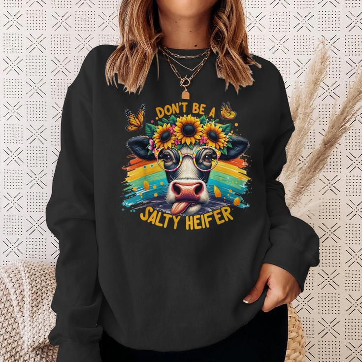 Don't Be A Salty Heifer Pun Cows Lover Vintage Sweatshirt Gifts for Her