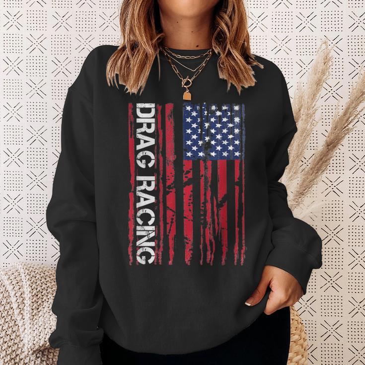 Drag Car Racing Patriotic American Flag Sweatshirt Gifts for Her