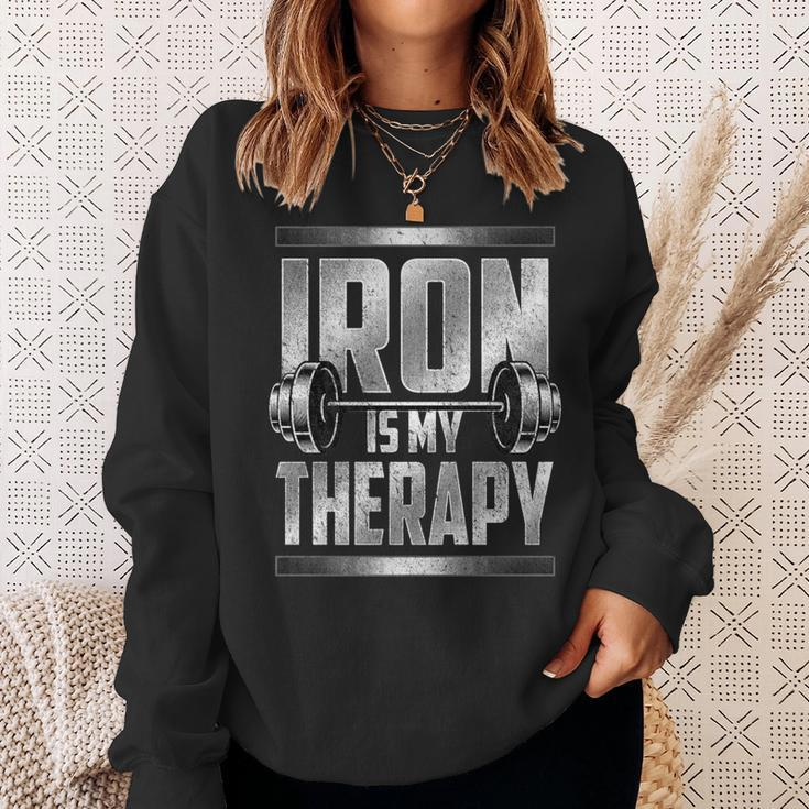 Dumbbell Workout Iron Is My Therapy Weightlifting Gym Addict Sweatshirt Gifts for Her