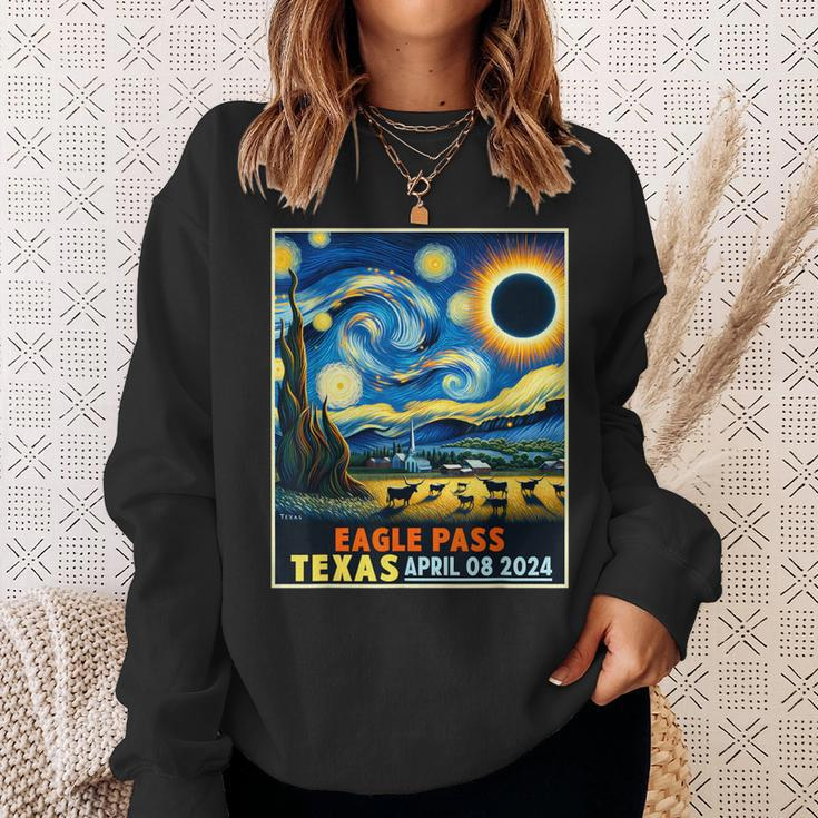 Eagle Pass Texas Total Solar Eclipse 2024 Starry Night Sweatshirt Gifts for Her