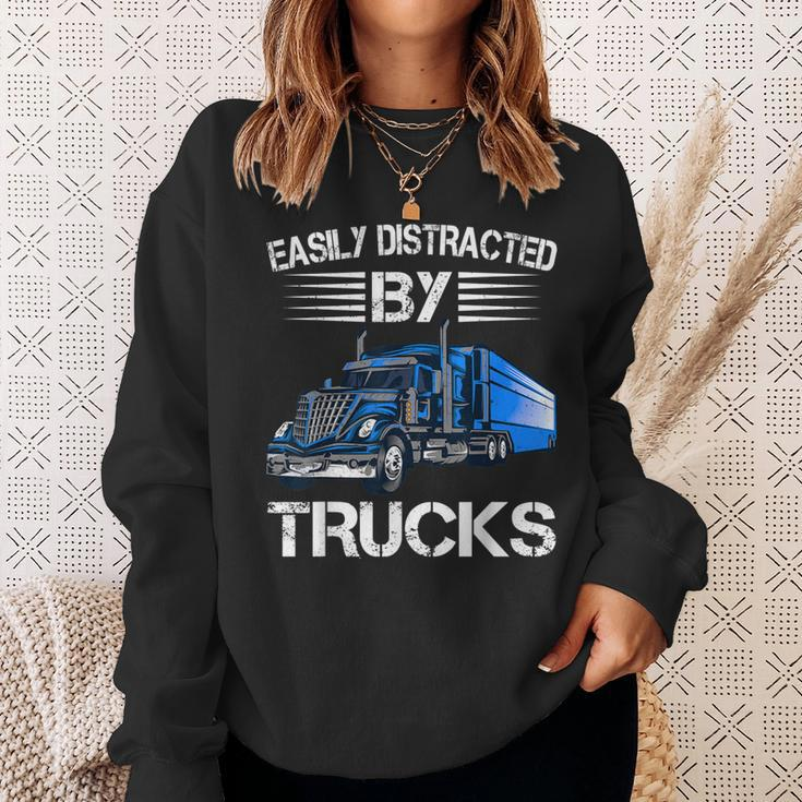 Easily Distracted By Trucks Semi Trailer Trucks Driver Sweatshirt Gifts for Her