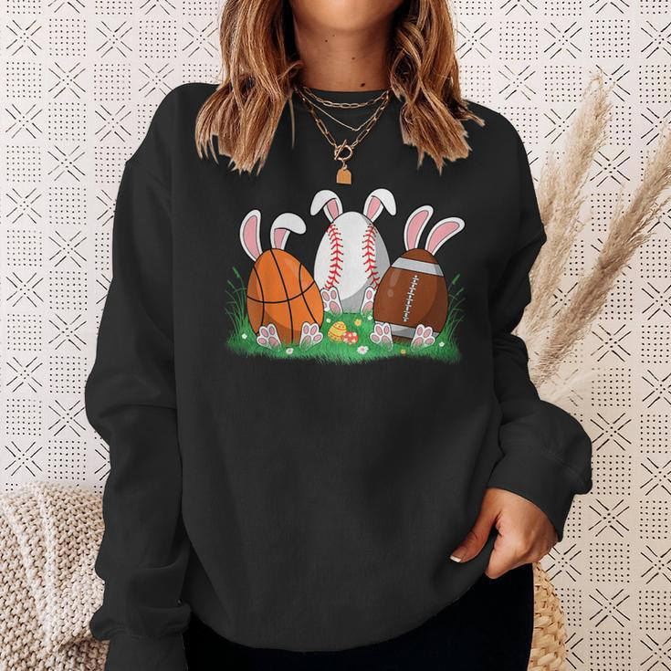 Easter Boys Baseball Basketball Football Bunny Eggs Sweatshirt Gifts for Her