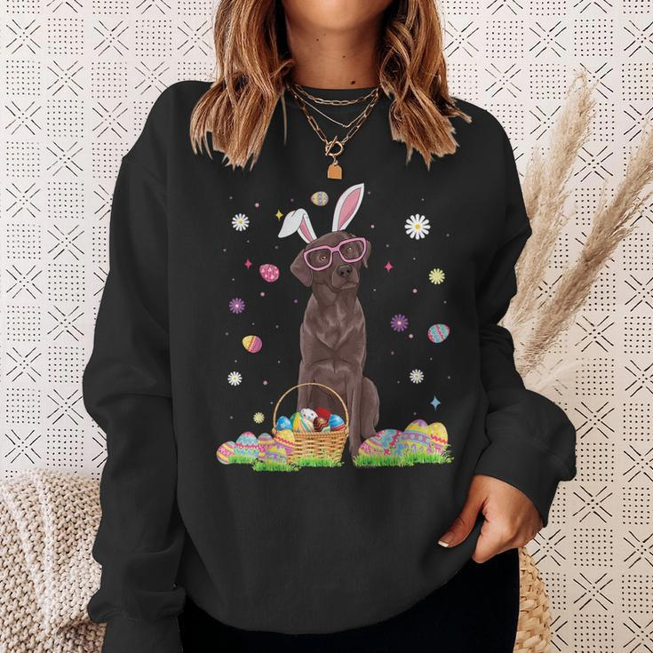 Easter Cute Chocolate Labrador Dog Lover Bunny Eggs Easter Sweatshirt Gifts for Her
