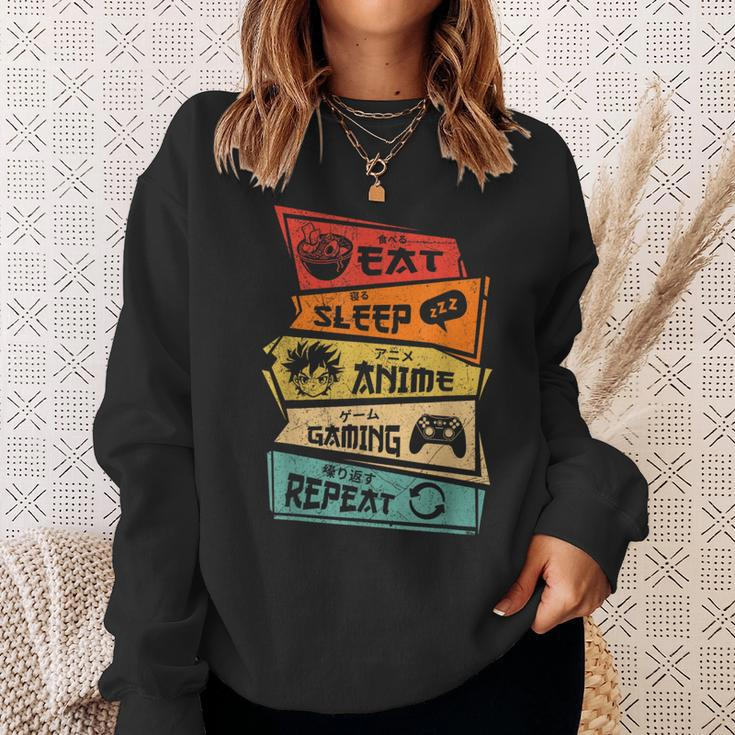 Eat Sleep Anime Gaming Repeat Anime Lover Gamer Fan Sweatshirt Gifts for Her