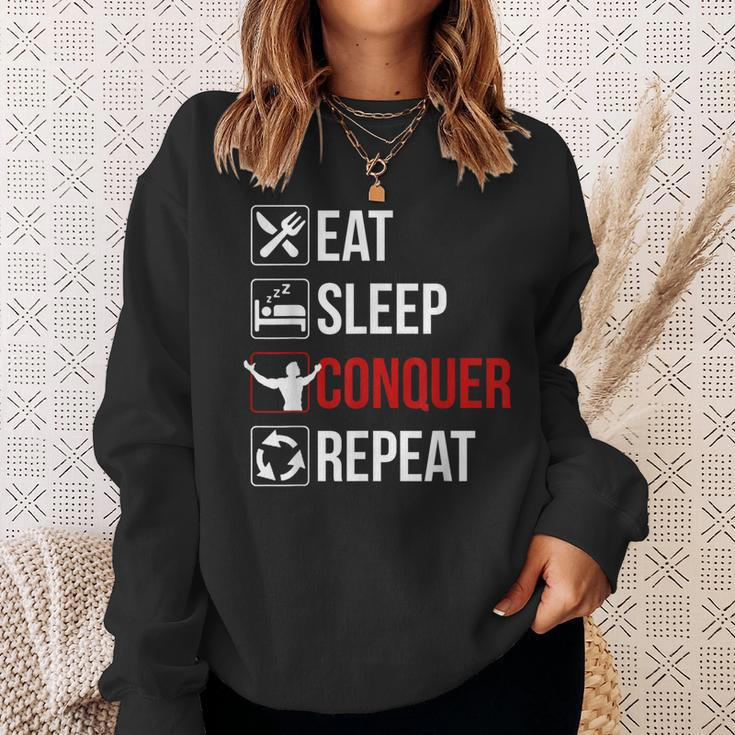Eat Sleep Conquer Repeat Motivation Sweatshirt Gifts for Her