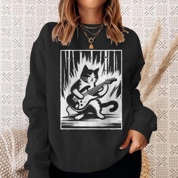 Electric Guitar Cat Rock Music Japan Style Cat Sweatshirt Gifts for Her