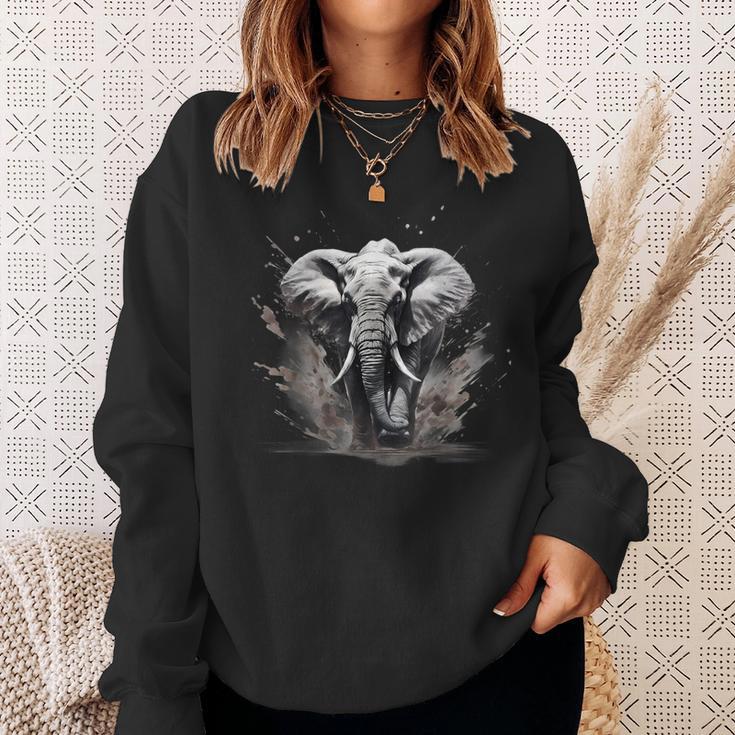 Elefant Zeichnung Tierdruck Splash Wildlife Natur Motiv Sweatshirt Geschenke für Sie