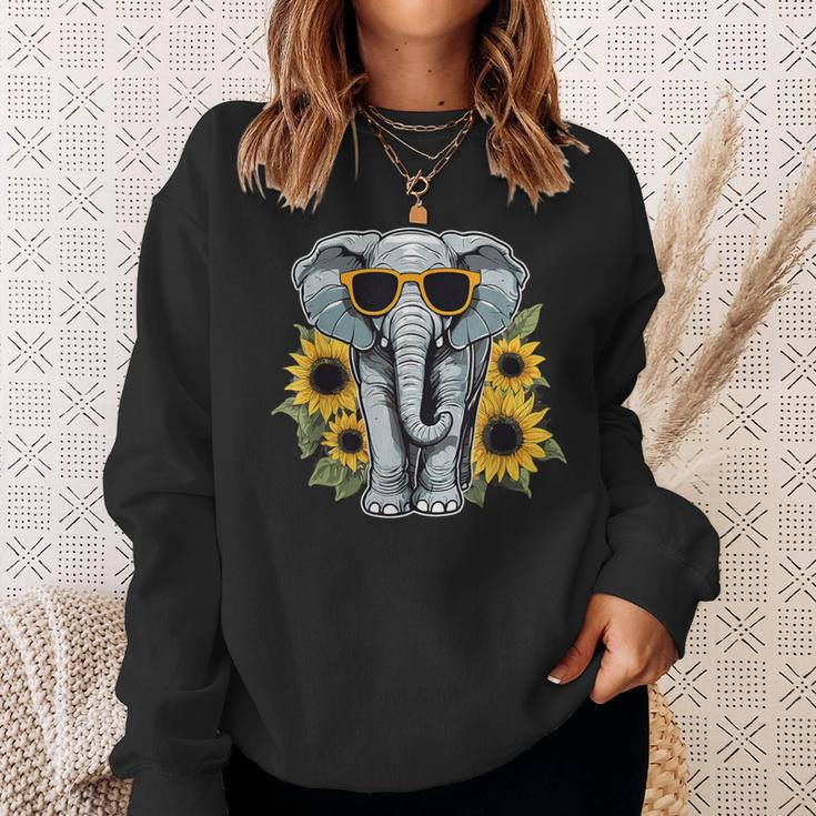 Elephant With Sunglasses And Sunflowers Sweatshirt Gifts for Her