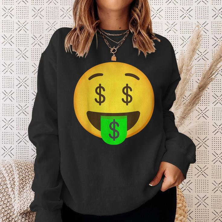 Emoticon Money Mouth Face With Dollar Sign Eyes Rich Sweatshirt Gifts for Her