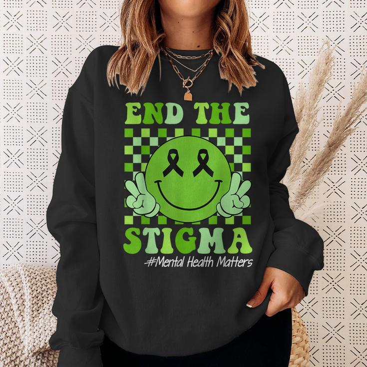 End The Stigma Mental Health Awareness Smile Face Green Sweatshirt Gifts for Her