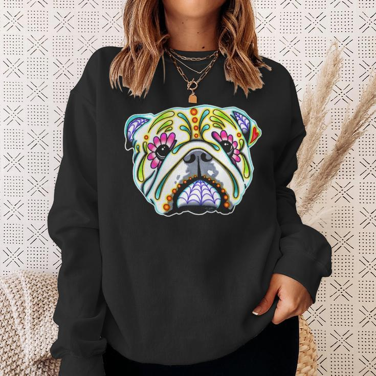 English Bulldog Day Of The Dead Sugar Skull Dog Sweatshirt Gifts for Her