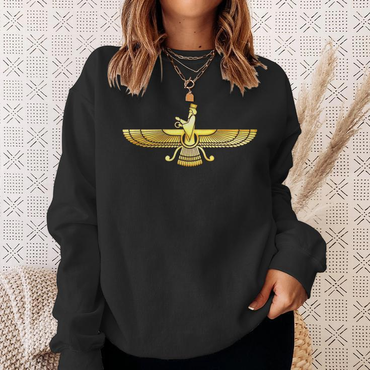 Faravahar Zarathustra Symbol Zeichen Iran Flügel Falke Sweatshirt Geschenke für Sie