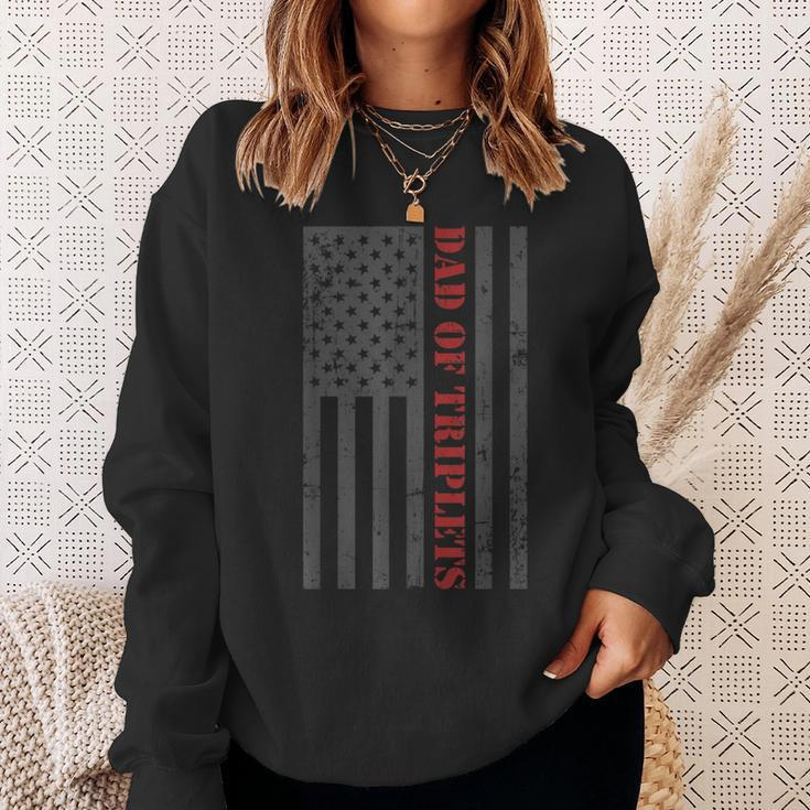 Fathers Day Triplet Dad American Flag Dad Of Triplets Sweatshirt Gifts for Her