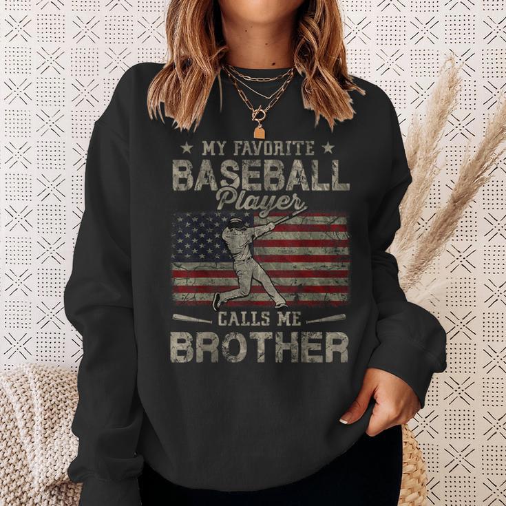 My Favorite Baseball Player Calls Me Brother American Flag Sweatshirt Gifts for Her