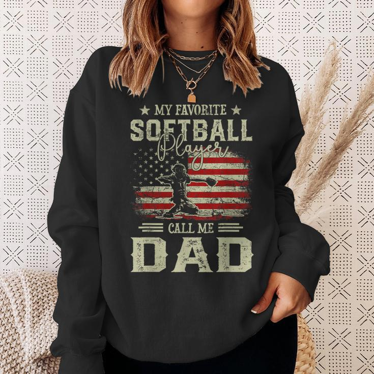 My Favorite Softball Player Calls Me Dad Vintage Fathers Day Sweatshirt Gifts for Her