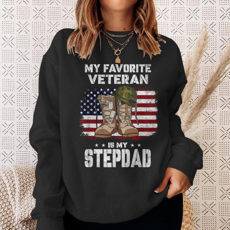 My Favorite Veteran Is My Stepdad American Flag Veterans Day Sweatshirt Gifts for Her