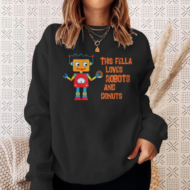 This Fella Loves Robots And Donuts Brain Food Merchandise Sweatshirt Gifts for Her