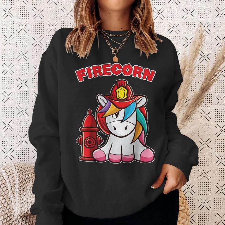 Firecorn Firefighter Unicorn With Red Fireman Helmet Fire Sweatshirt Gifts for Her