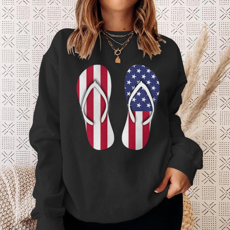 Flip Flops Red White And Blue Patriotic Sandals Beach Sweatshirt Gifts for Her