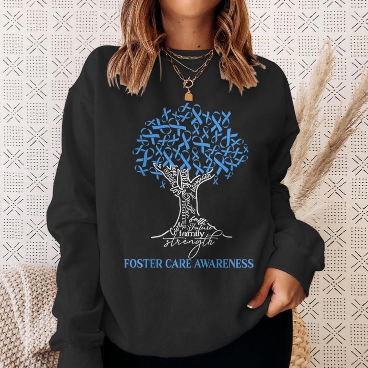 Foster Care Awareness Tree Ribbon Blue Sweatshirt Gifts for Her