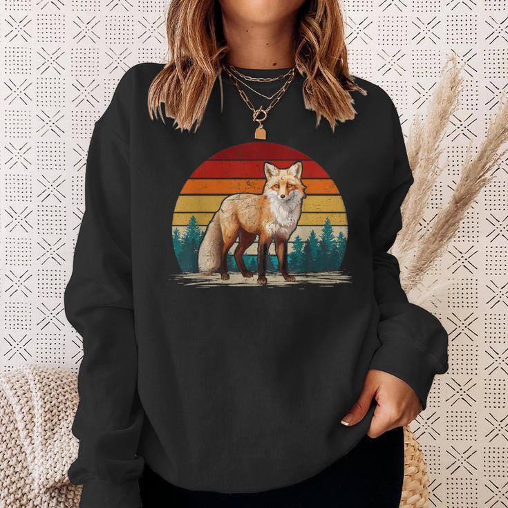 Fox Lover Retro Style Distressed Vintage Fox Sweatshirt Gifts for Her