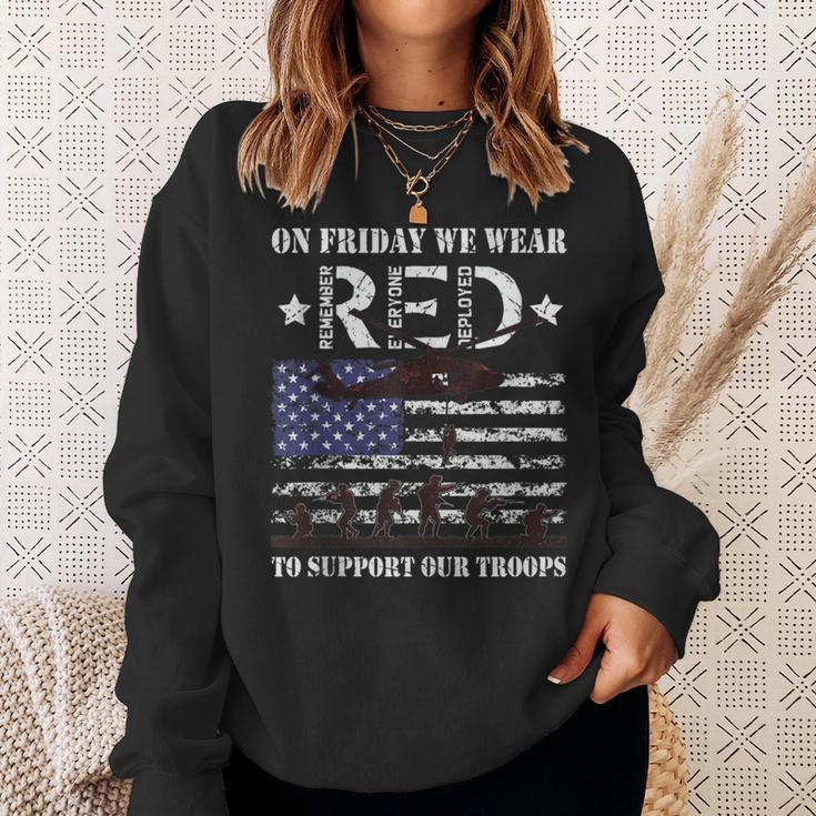 On Friday We Wear Red Support Our Troops American Flag Retro Sweatshirt Gifts for Her
