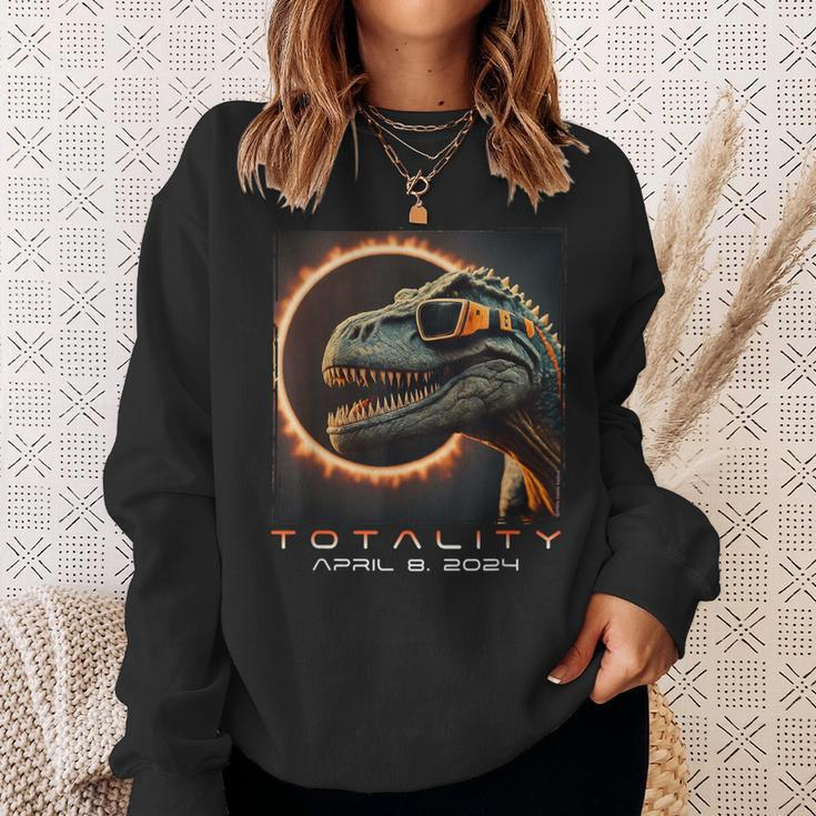 Fun Dinosaur T-Rex Totality April 8 2024 Total Solar Eclipse Sweatshirt Gifts for Her