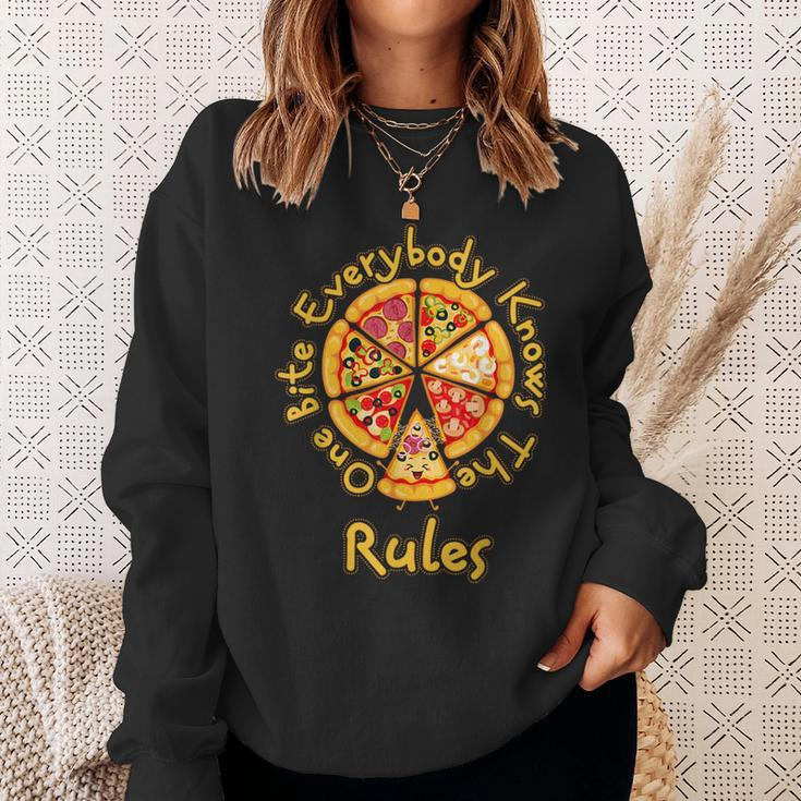 1 One Bite Everybody Knows Rules Pizza Food Lover Sweatshirt Gifts for Her