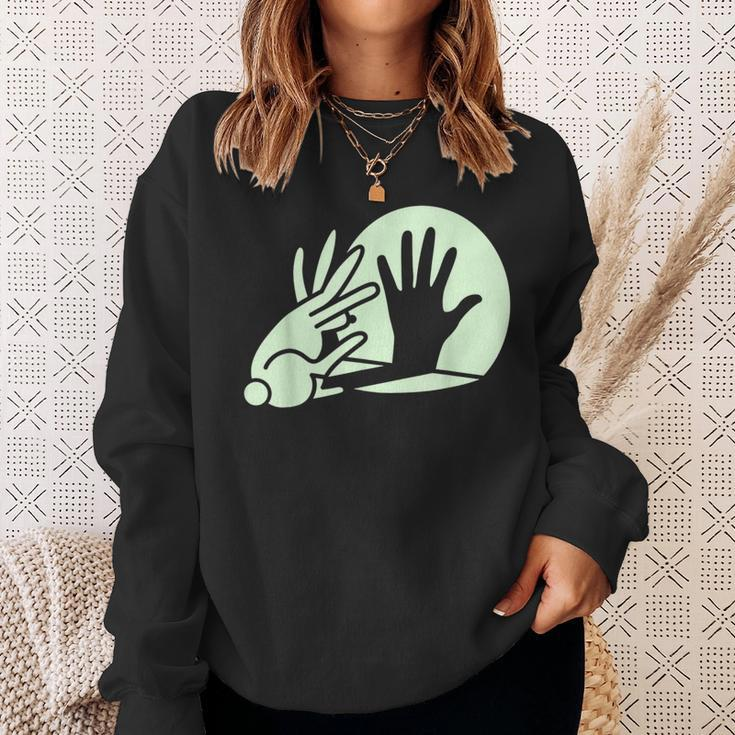 Bunny Hand Shadow Puppet Rabbit Humor Sweatshirt Gifts for Her