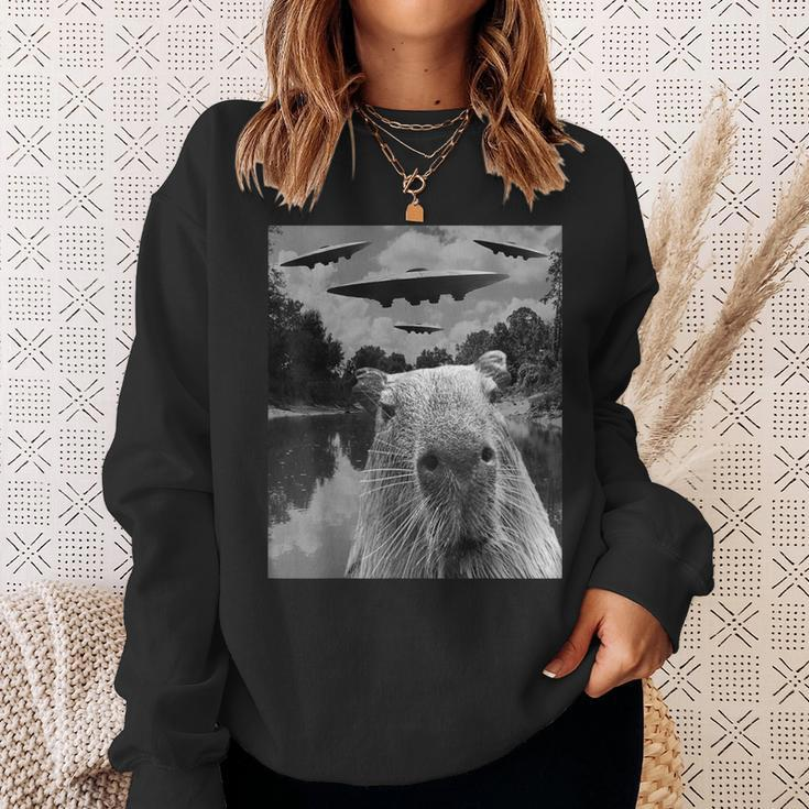 Graphic Capybara Selfie With Ufos Weird Sweatshirt Gifts for Her