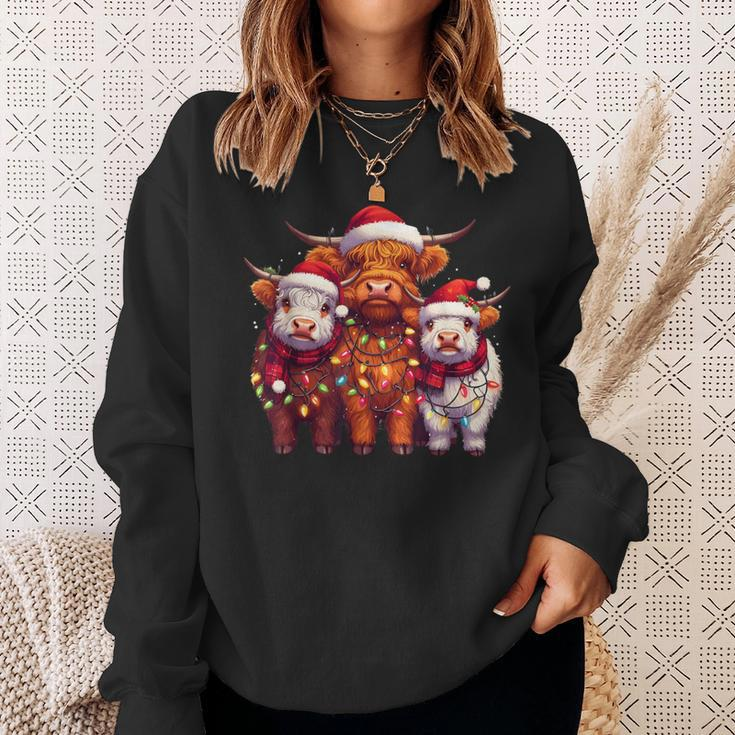 Christmas Cows Wearing Xmas Hat Light Cows Lover Farm Sweatshirt Gifts for Her