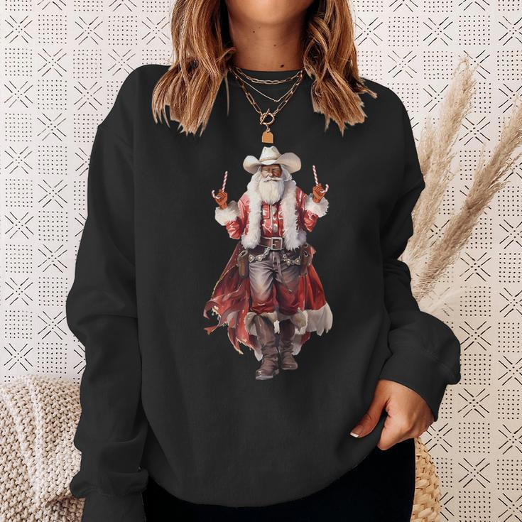 Christmas Western Cowboy Santa Claus And Candy Cane Sweatshirt Gifts for Her