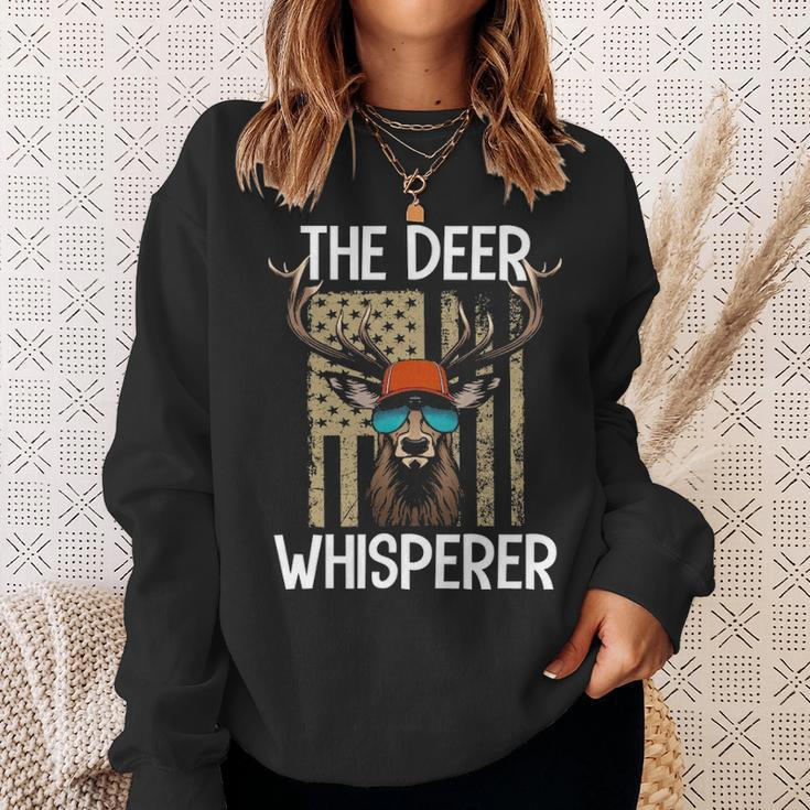 Deer Whisperer Awesome Hunter Usa Flag Buck Hunting Sweatshirt Gifts for Her