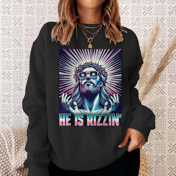 Easter Resurrection Rizz Meme He Is Rizzin Jesus Sweatshirt Gifts for Her