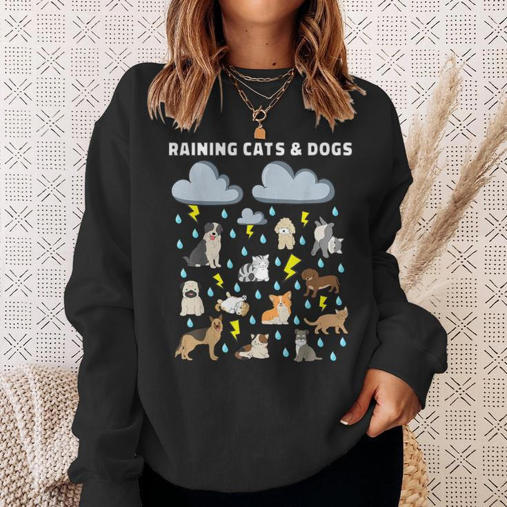 English Idiom Raining Cats And Dogs Puppies Kitten Sweatshirt Gifts for Her