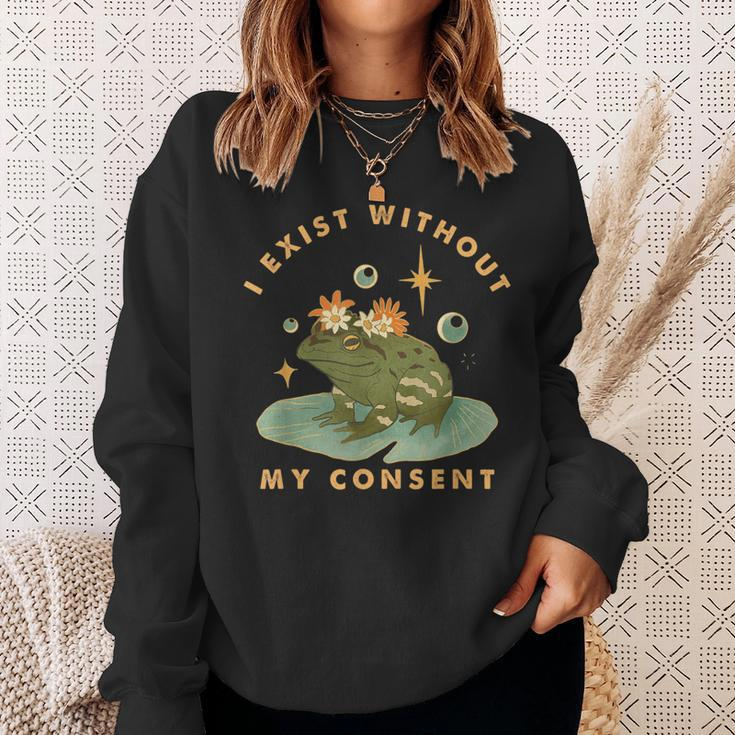 I Exist Without My Consent Vintage Frog Meme Sweatshirt Gifts for Her