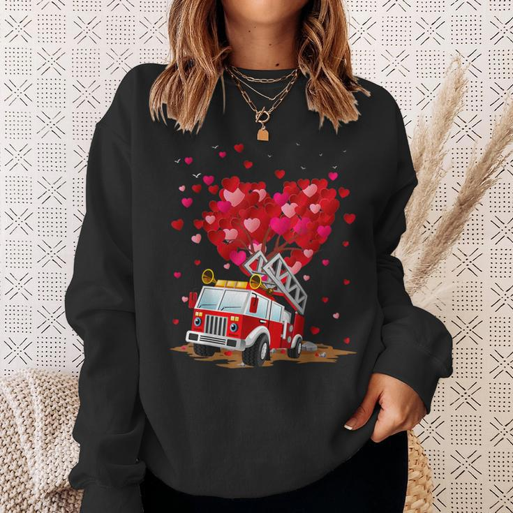 Fire Truck Lover Heart Shape Fire Truck Valentines Day Sweatshirt Gifts for Her
