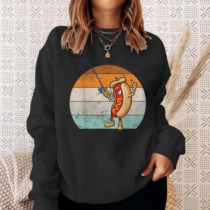 Fishing Hot Dog Retro Vintage Hot Dog Fishermen Sweatshirt Gifts for Her