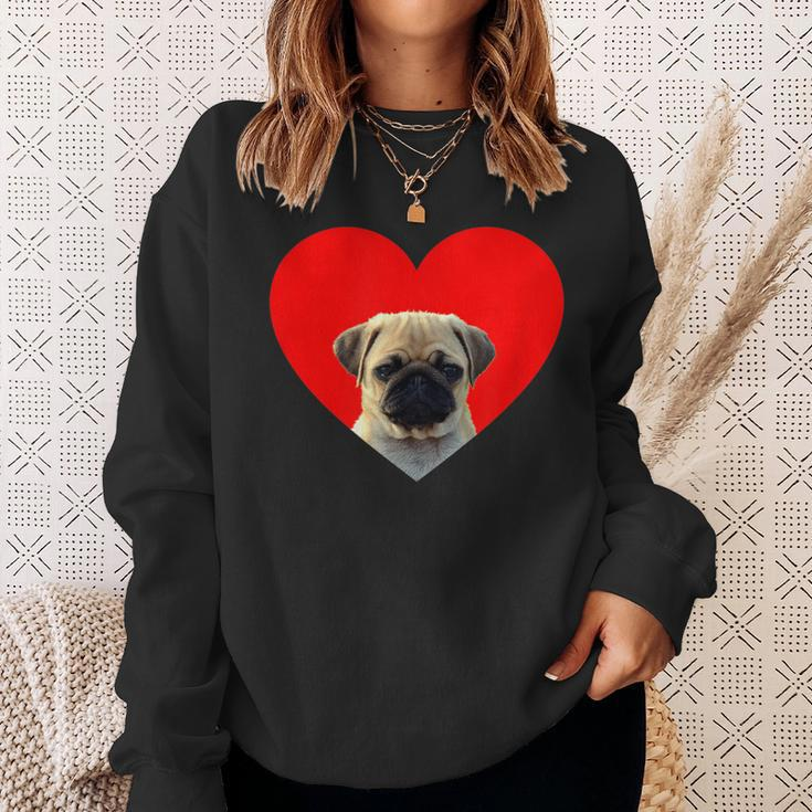 Pug Lover Dog Love Red Heart Father's Day Sweatshirt Gifts for Her