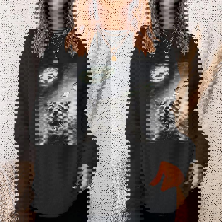 Raccoon Ufo Alien Selfie Photo Of Raccoon With Ufo Sweatshirt Gifts for Her