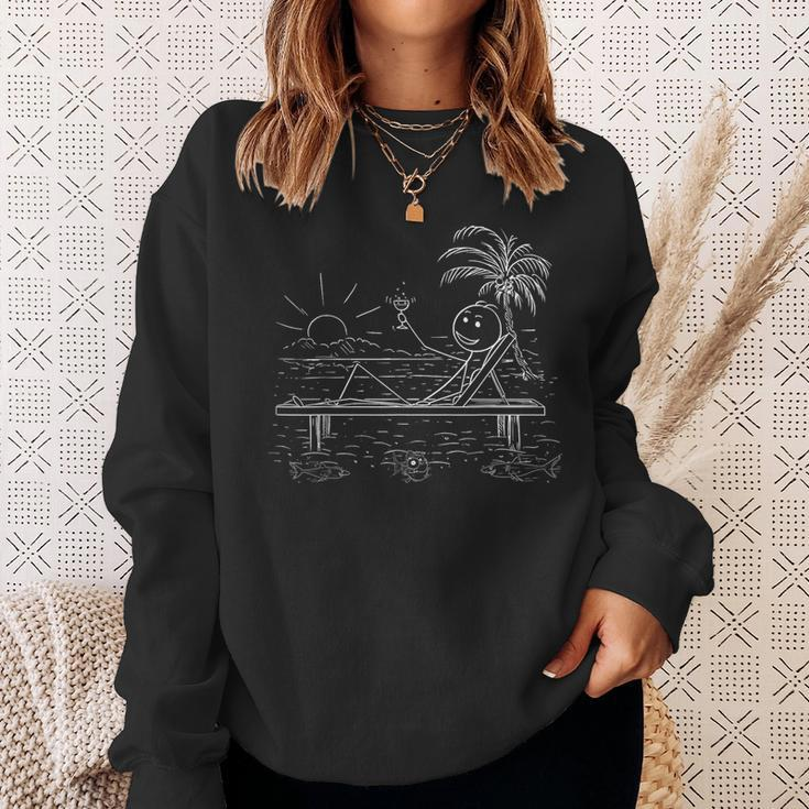 Stickman Relaxing On The Beach Sweatshirt Gifts for Her