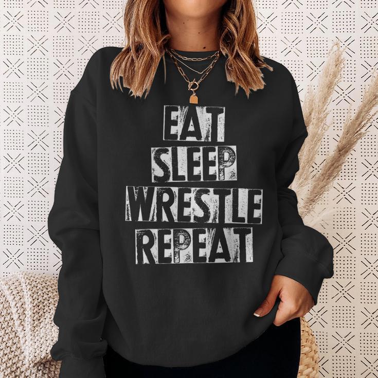 Vintage Wrestler Wrestling Eat Sleep Wrestle Repeat Sweatshirt Gifts for Her