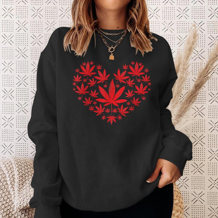Weed Heart Valentines Day Cannabis 420 Pot Stoner Sweatshirt Gifts for Her