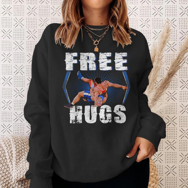 Wrestling Free Hugs Wrestling Vintage Sweatshirt Gifts for Her