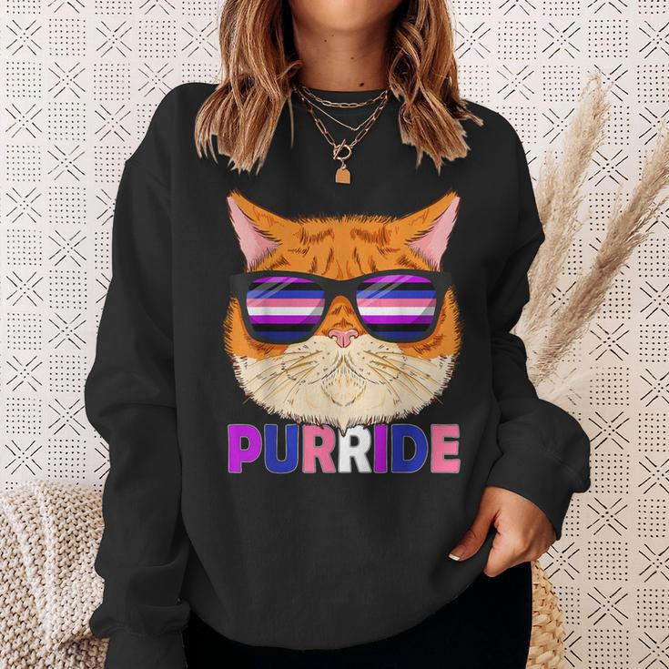 Genderfluid Purride Cat Kitten Sunglasses Gay Pride Sweatshirt Gifts for Her