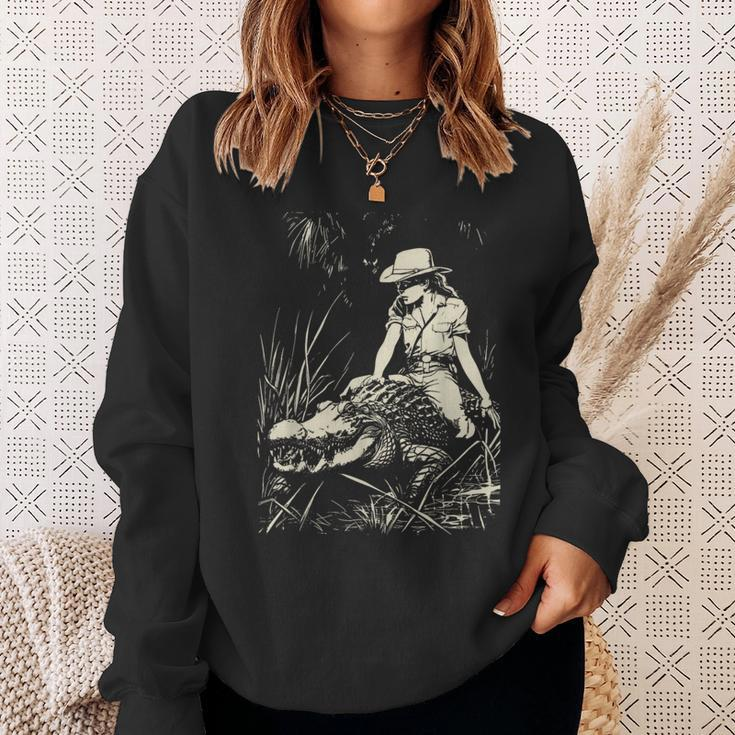 Girl Riding Alligator Weird Florida Crocodile Meme Sweatshirt Gifts for Her