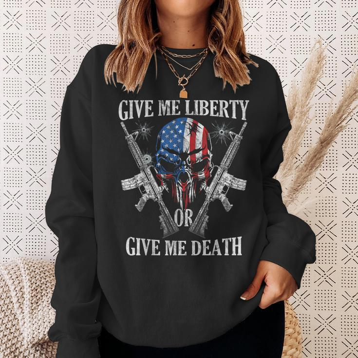 Give Me Liberty Or Give Me Death Skull Ar-15 American Flag Sweatshirt Gifts for Her