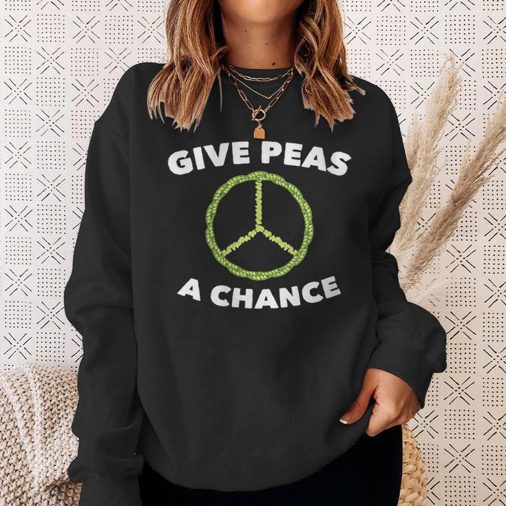 Give Peas A Chance Pun Vegan Vegetarian Sweatshirt Gifts for Her