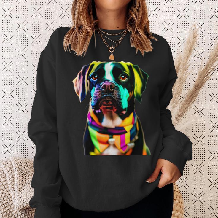 Glow In Style Black Dog Elegance With Colorful Flair Bright Sweatshirt Gifts for Her